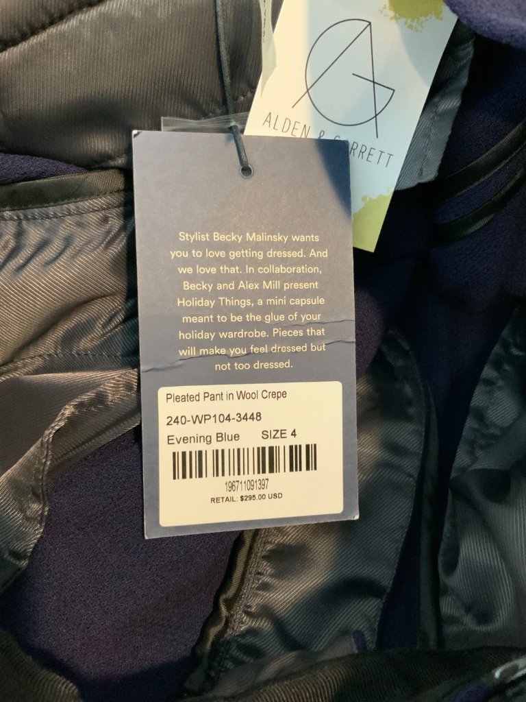 Alex Mill X Becky Malinsky Holiday Things Blue Pleated Pants, Size 4, Nwt $295 — image 6 of 6